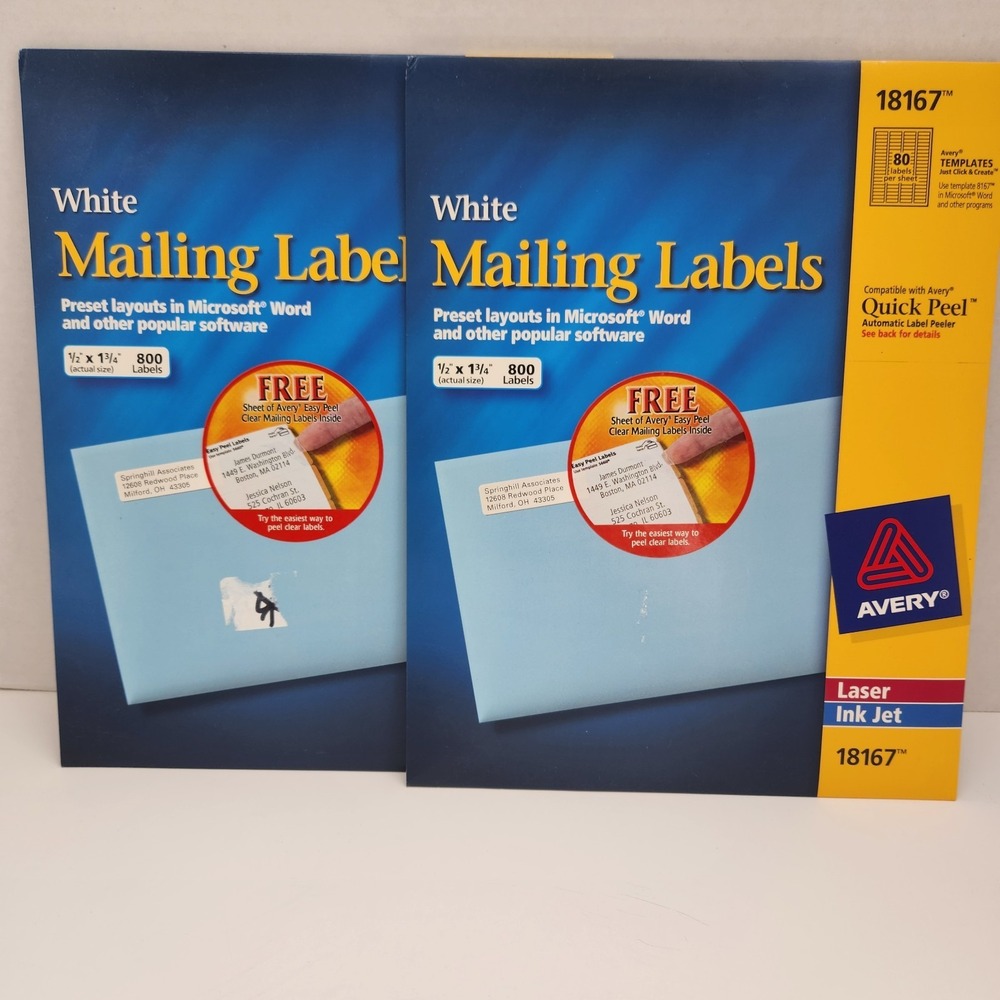 2 Pack Avery 18167 Easy Peel White Return Address Labels Laser Inkjet 1600 Total